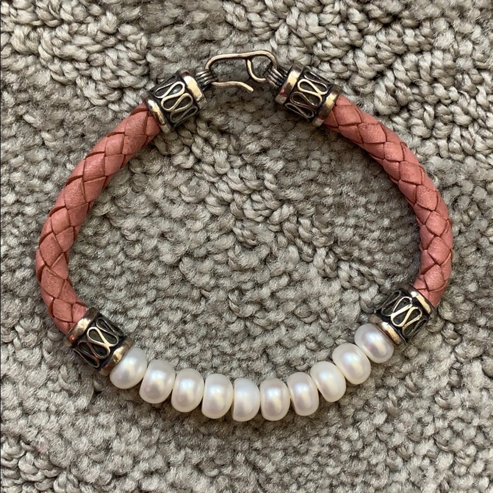 NWOT Ross-Simons Pearl, Silver, & Leather Bracelet